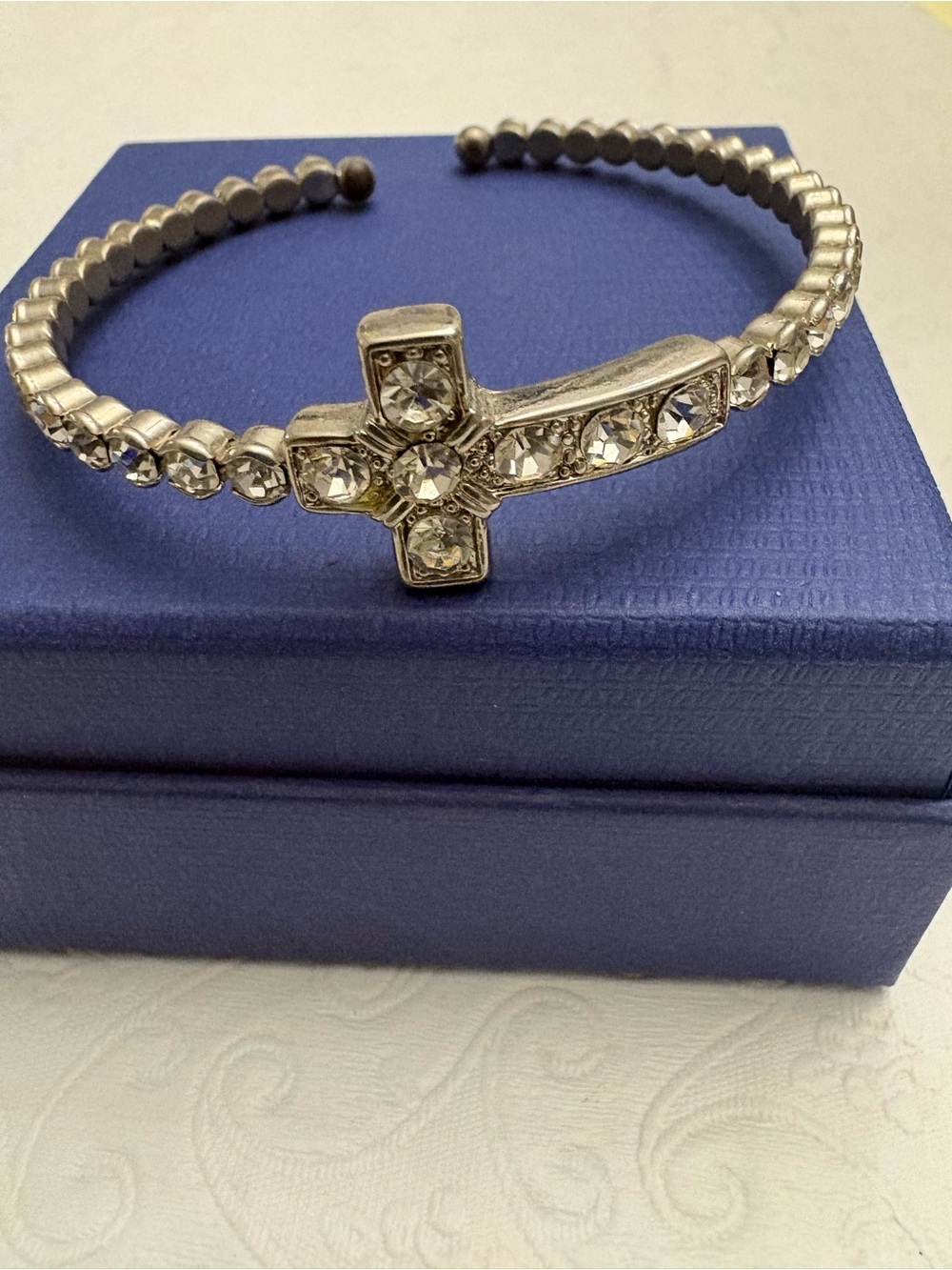 Silver Crystal Cross Cuff Bracelet - Women Jewelry